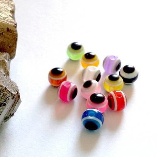 X50 perles en acrylique, "oeil"  5mm - lot multicolore 