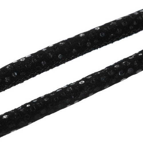 X50 centimètres cordon en simili cuir noir à pois, pailletés, 7mm de diamètre environ 