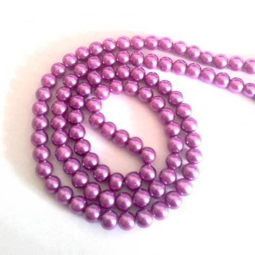 X20 perles nacrées 8mm en verre, couleur violet 