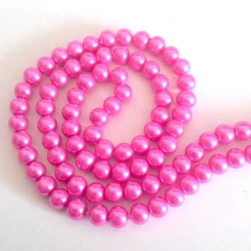 X20 perles nacrées 8mm en verre, couleur rose fushia 