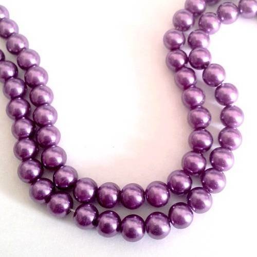X20 perles nacrées 8mm en verre, couleur violet foncé 
