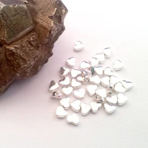 X20 perles, petits coeurs en métal argenté, sans plomb, 6x5mm 
