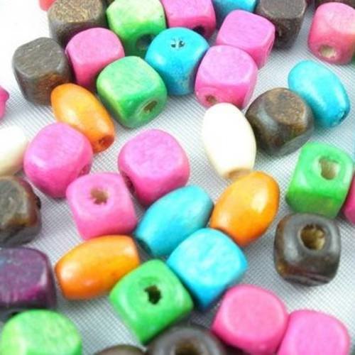 X100 petites perles en bois, 5mm olives et carrées multicolores, prix dégréssif 