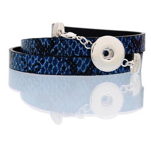 X1 bracelet 3 tours pour chunk, bouton pression (4x5mm), simili serpent, bleu 