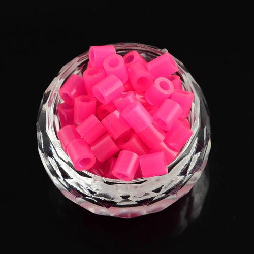 X500 perles à repasser, 5mm, trou 3mm couleur : rose fushia 