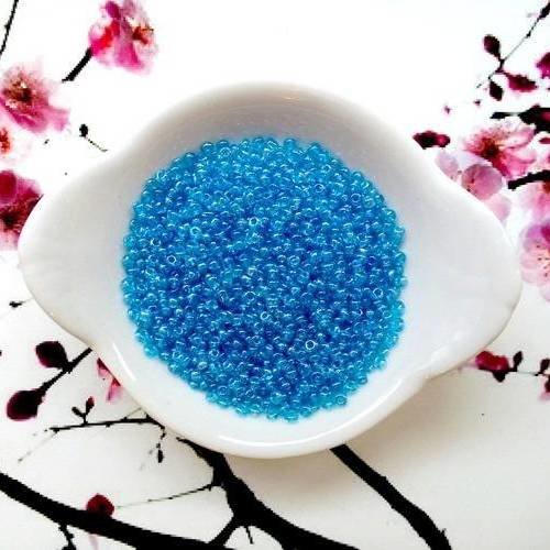 X10g  (environ 800) perles de rocaille bleu azur non opaque en verre (2mm) 