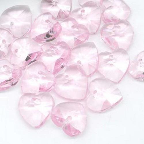 X10 petits coeurs roses en verre, facettés, 1cm (1 paire) 
