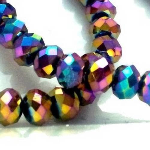 X90 perles rondelles facettées en verre, effet ab multicolore 6x4mm 
