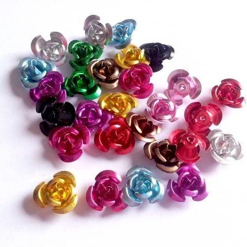 X10 perles aluminium, fleurs (roses) 10 coloris 13/15mm 