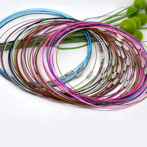 X10 colliers en fil cablé, coloris variés, 46cm 