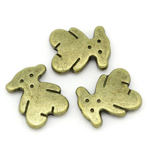 X10 petites perles nounours en metal bronze, 11x9mm