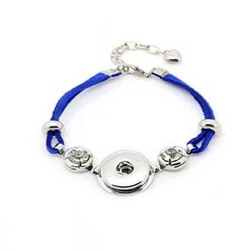 X1 bracelet pour chunk, bouton pression (4x5mm), suedine, strass, bleu marine 