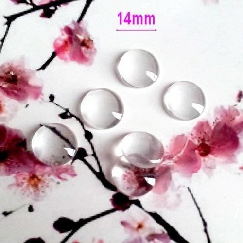 X10 cabochons ronds 14mm en verre bombé, effet loupe 