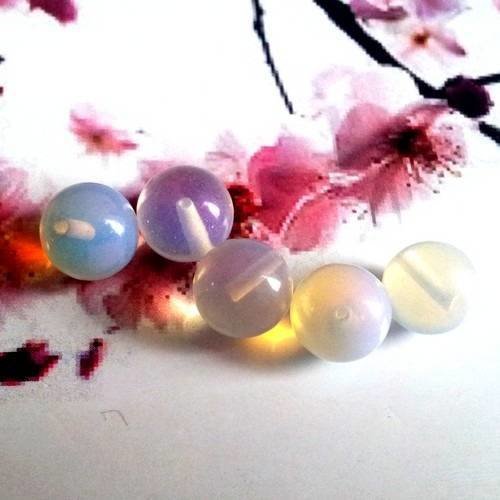 X6 perles en opaline, ronde, semi-percée pour bélière à coller
