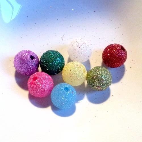 X5 grosses perles rondes paillettées de 16mm, coloris variés 