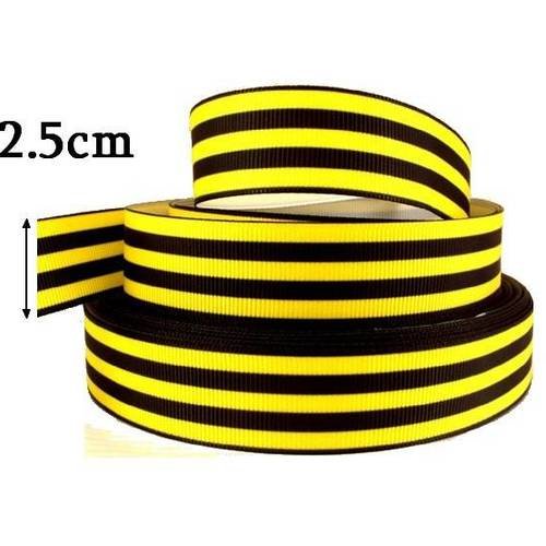X1 mètre de ruban large (2.5cm) gros grain, rayé jaune et noir 
