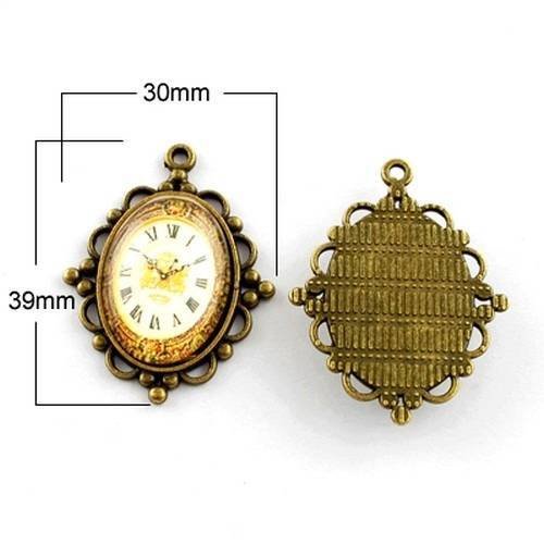 X1 pendentif cabochon ovale, couleur bronze : vieille horloge, steampunk 
