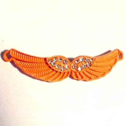 X1 connecteur orange ailes en métal et strass en cristal 