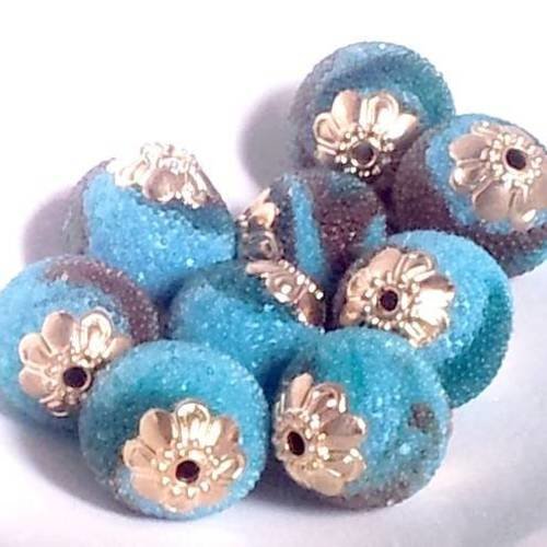 X2 perles indonésiennes, fait-main, bleu microbilles de verre 14mm 