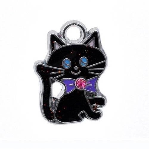 X2 breloques chat noir, pailletées, joli pendentif 