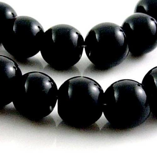 X10 perles noires, en verre, bien brillantes, 12mm 