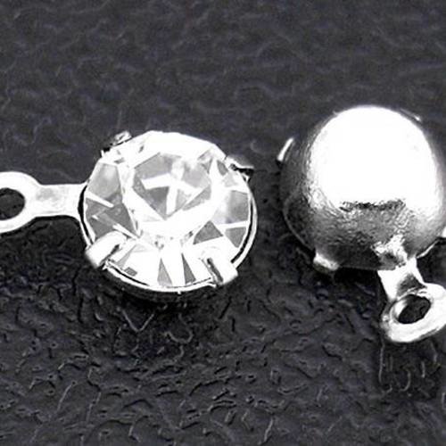 X10 pendants strass, en laiton argenté, 7.5mm 