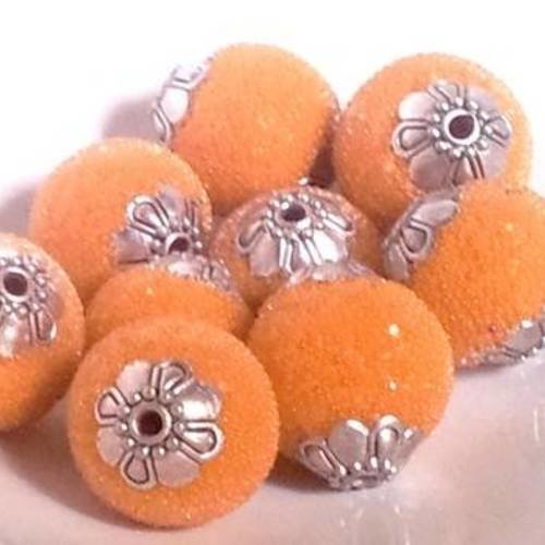 X2 perles indonésiennes, fait-main, orange microbilles de verre 14mm 