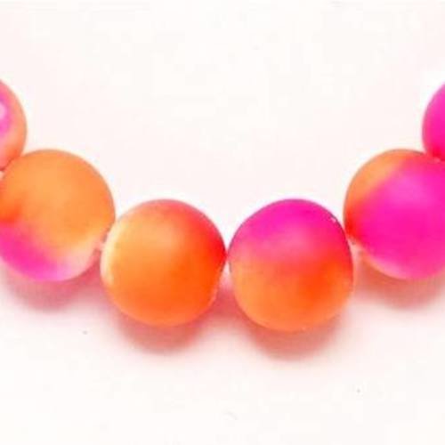 X10 perles fluos roses et oranges fluos, en verre 10mm 