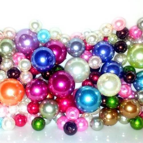 X100 perles nacrées multicolore en verre, de 3 à 10mm 