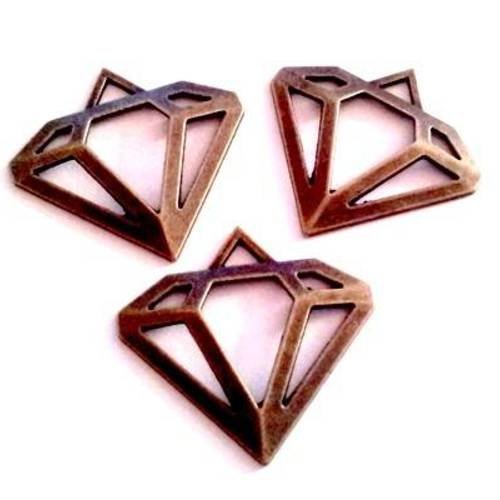 X10 breloque "diamant" en métal couleur bronze, 30x28mm 
