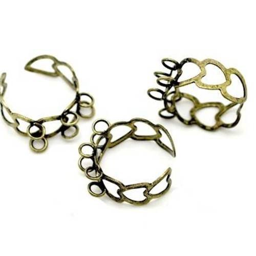 X10 bagues réglables "coeur" bronze, 6 anneaux pour breloques ou perles