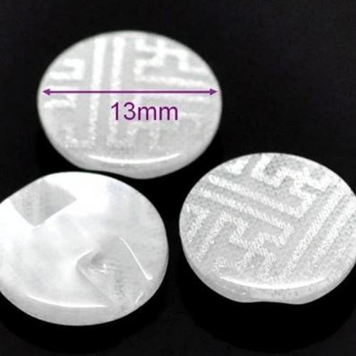 X20 boutons en résine, 13mm, motif géométrique blanc et argenté