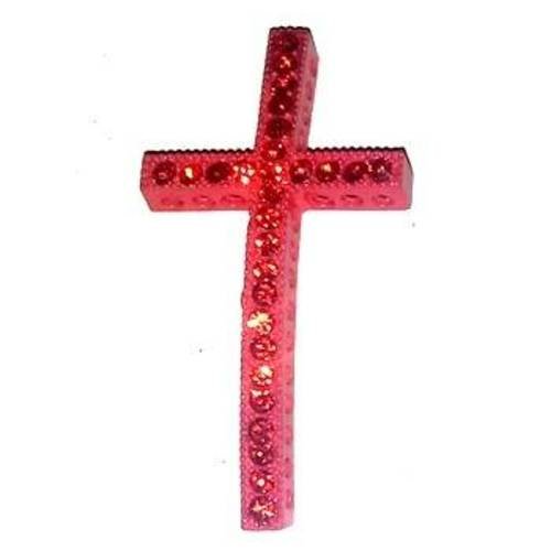 X1 croix incurvée rouge orangé et strass en cristal, 5cm
