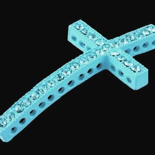X1 croix incurvée bleue et strass en cristal, 5cm