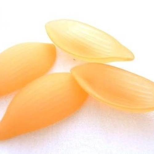 X6 perles, feuilles en lucite acrylique dépolie 42mm oranges 