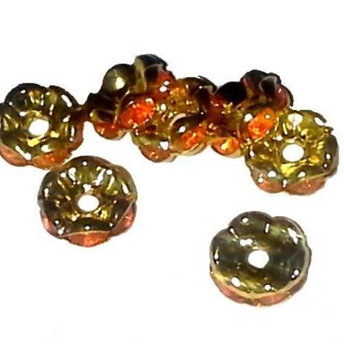 X10 perles spacer "intercalaires", métal doré et cristal orange