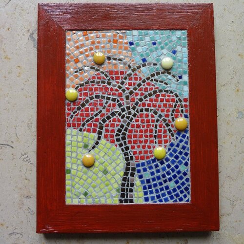 Petit tableau arbre fleuri en micro-mosaïques