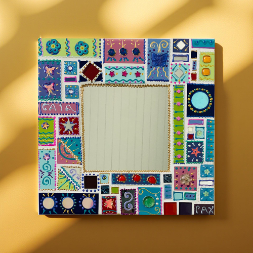 Miroir mosaïque art mural unique "gaïa pax" 30 x 30 cm-