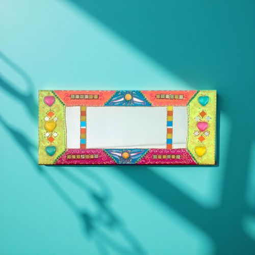 Miroir mosaïque -peinture " cœurs en joie" 66 x 28 cm