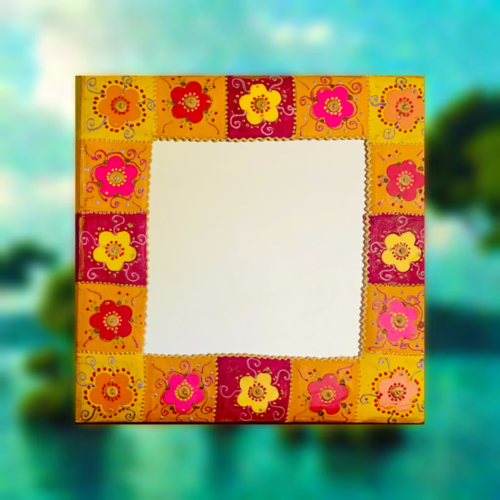 Fleurs pop - miroir unique -42x42cm- pièce d’art signée