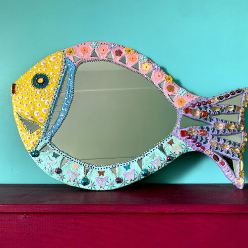 Miroir mosaïque- "poisson preppy " 60 x 39 cm