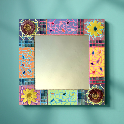 Miroir mosaïque "tournesols et marguerites"