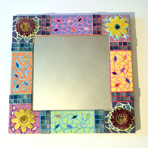 Miroir mosaïque "tournesols et marguerites"