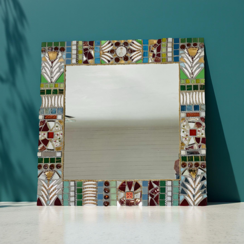 Miroir mosaïque de céramique;irlande ; 60 x 60 cm décoration murale unique