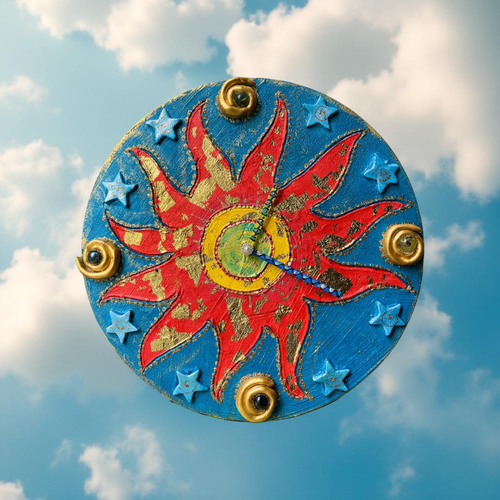 Horloge unique;soleil or rouge- ;  diam 34  cm