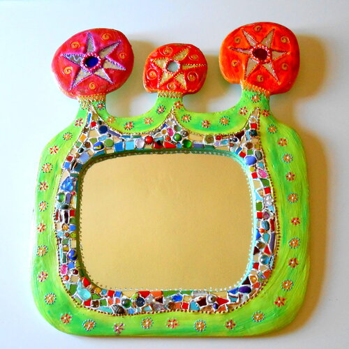 Miroir  peinture et mosaïque de perles '&quot;un jardin imaginaire&quot;  cadeau unique -décoration murale