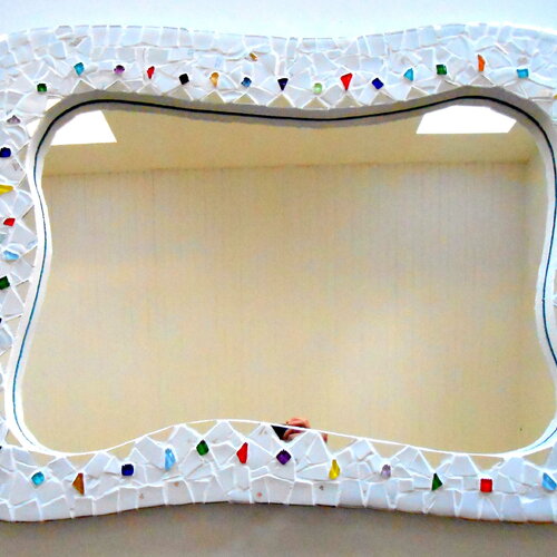 Miroir mosaïque "ondulation neige" 86 x 62 cm