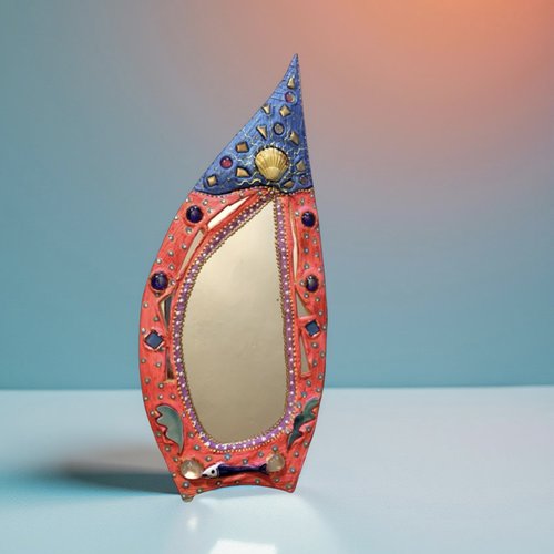 Miroir bleu et fuchsia « coquillage " 55 x 23 cm