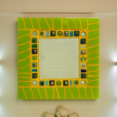 Miroir mosaïque unique  décoration murale -vert;  30 x 30 cm-comme un bijoux mural