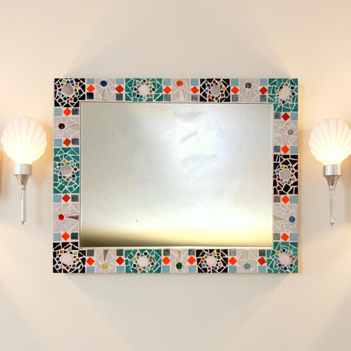 Miroir décoration murale rectangulaire mosaïque de céramique -grèce -76 x 60 cm fait main pièce unique